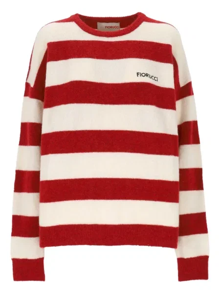 Pulover Fiorucci cu dungi cu decolteu rotund alb