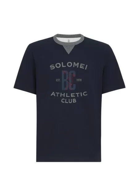 Tricou Brunello Cucinelli cu imagine din jerseu cu decolteu rotund albastru