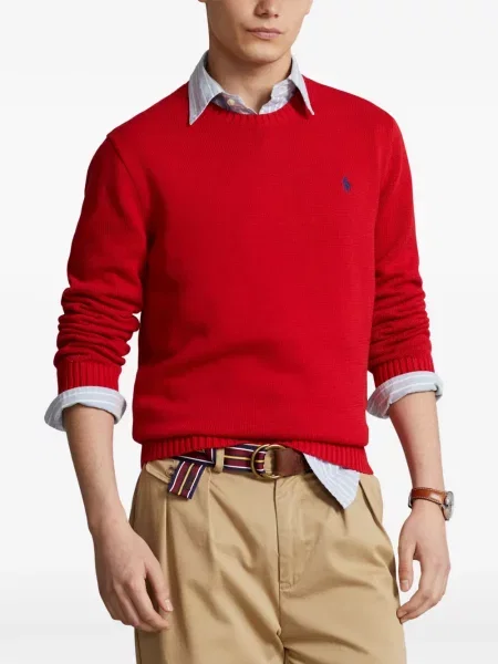 Tricou polo Polo Ralph Lauren cu glugă cu blană cu broderie roșu