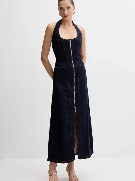 Bardot rochie jeans bleumarin maxi evazați