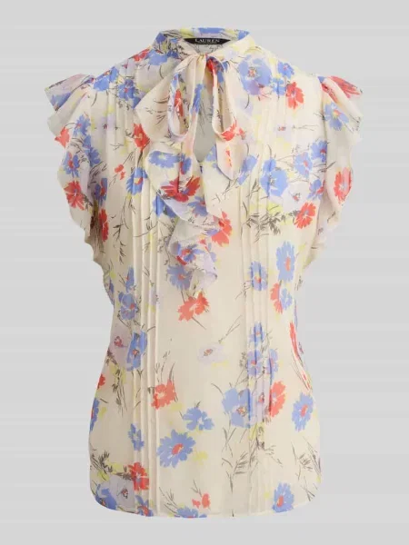 Bluzka o kroju shaped fit z kołnierzem oficerskim i materiałową kokardą Lauren Ralph Lauren