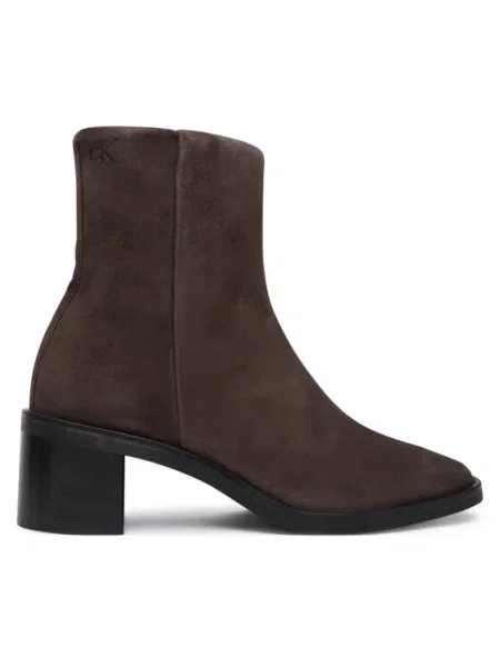 Велурени боти Calvin Klein BLOCK HEEL ZIP BOOT SUE кафяво