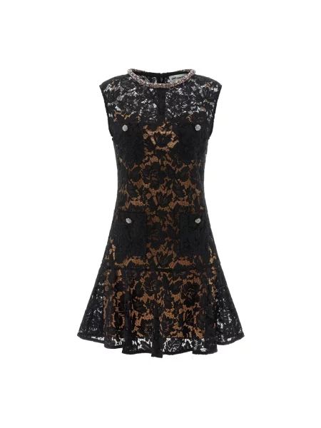 Mała sukienka mini Self-portrait koronkowa z kryształkami czarna