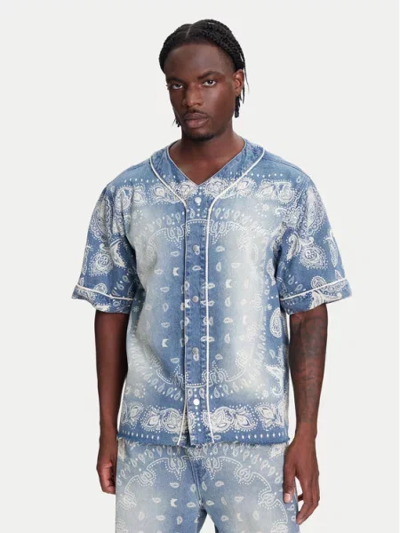 Karl Kani Koszula Paisley Denim Baseball niebieski