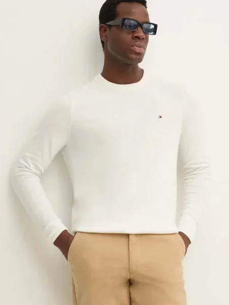 Sweter z dzianiny z wyhaftowanym logo model ‘PIMA’ Tommy Hilfiger biały