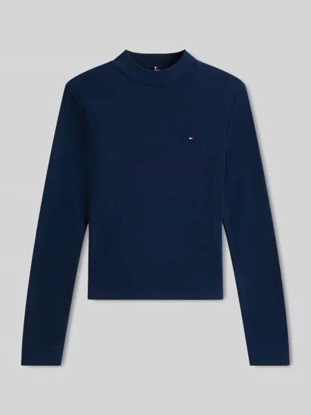 Bluzka z długim rękawem o kroju slim z czystej bawełny Tommy Hilfiger granatowa
