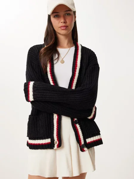 Happiness İstanbul Geacă tricotată roșu / negru alb