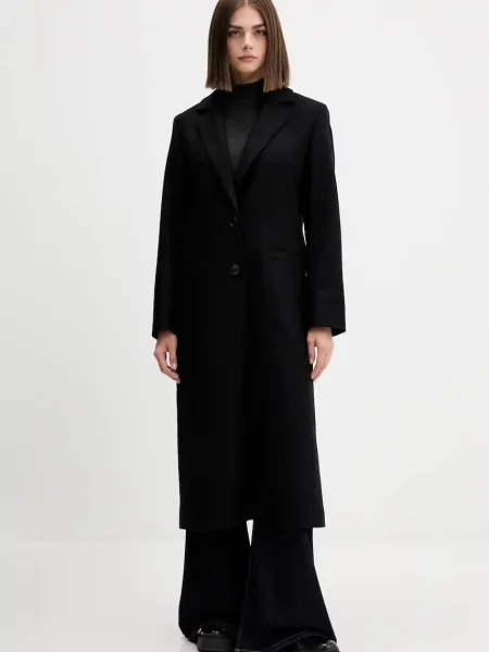 Plašč z volno HUGO črna