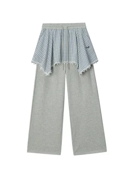 Pantaloni Mini Cream în carouri cu imagine alergare gri