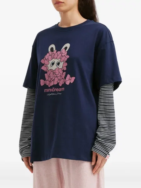 Top Mini Cream cu dungi lung albastru