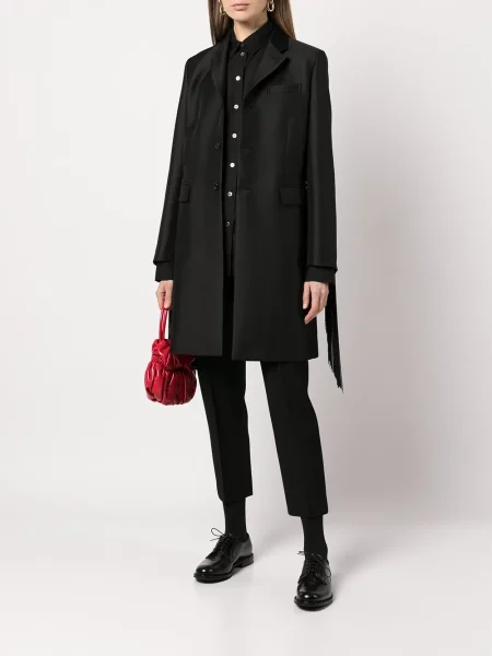 Jednořadý kabát Comme Des Garçons Comme Des Garçons s třásněmi černý