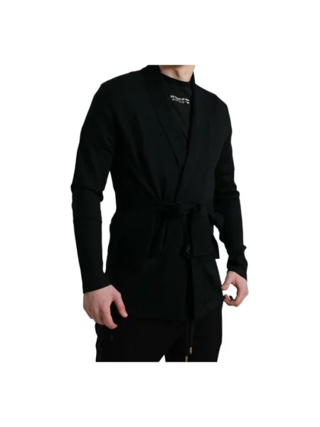 Szlafrok Dolce And Gabbana kopertowy czarny