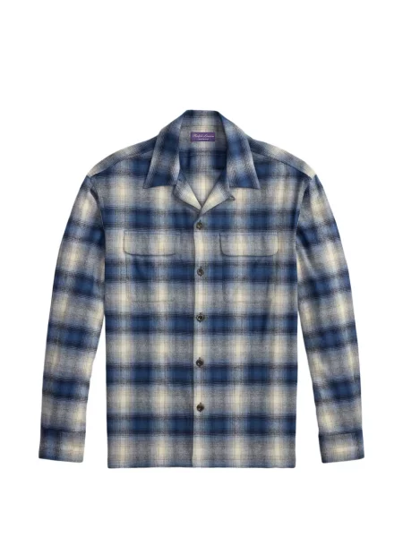 Gulerat cămașă Ralph Lauren Purple Label în carouri cu imagine albastru