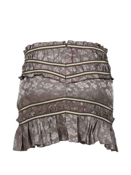 Fusta mini Knwls cu model floral cu volane din jacard maro