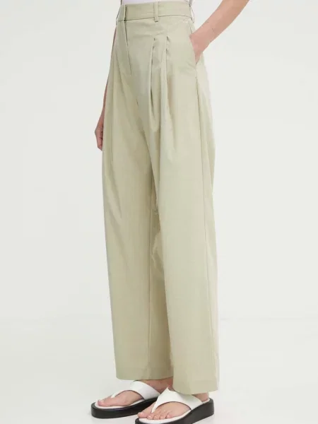 Samsoe Samsoe pantaloni SALUZY femei fason chinos high waist verde