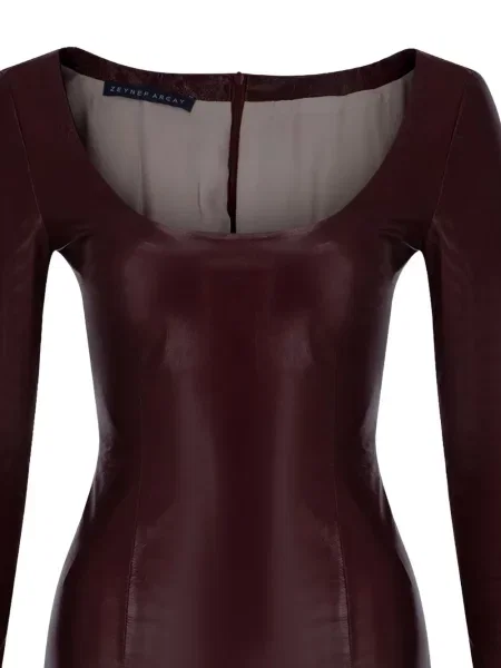 Lung rochie mini Zeynep Arcay din piele roșu