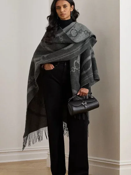 Пончо с вълна Lauren Ralph Lauren от лека материя сиво