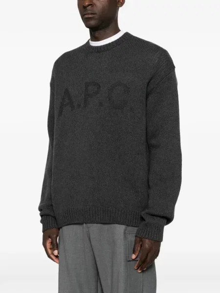 Pulover A.p.c. cu decolteu rotund cu autograf gri
