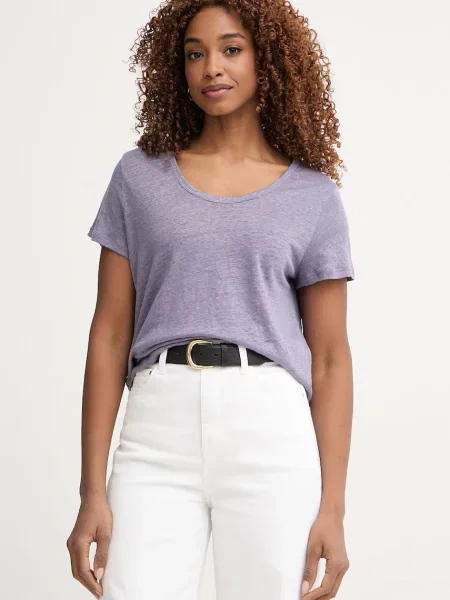 United Colors of Benetton T-shirt lniany fioletowa