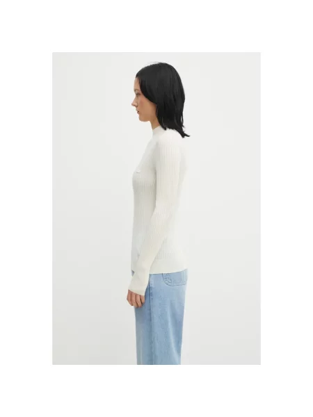 Lacoste sweter wełniany lekki z półgolfem beżowy