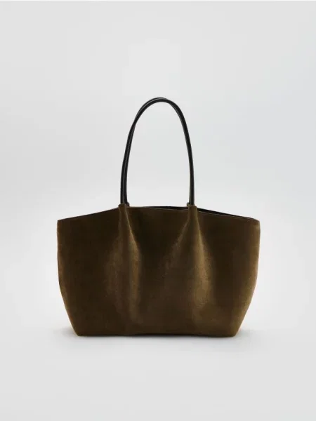 Reserved Geantă shopper din imitație de piele întoarsă bej