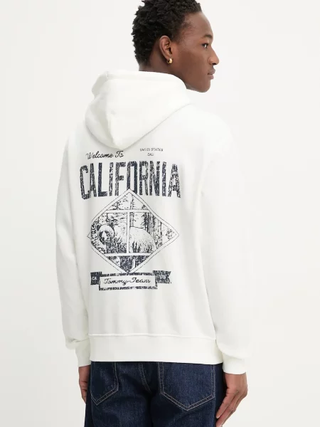 Pulover Tommy Jeans s kapuco bež