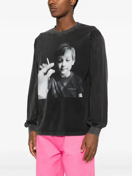 Lung tricou Dagger cu imagine negru