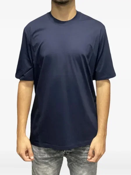 Tricou Yes London cu decolteu rotund scurt albastru