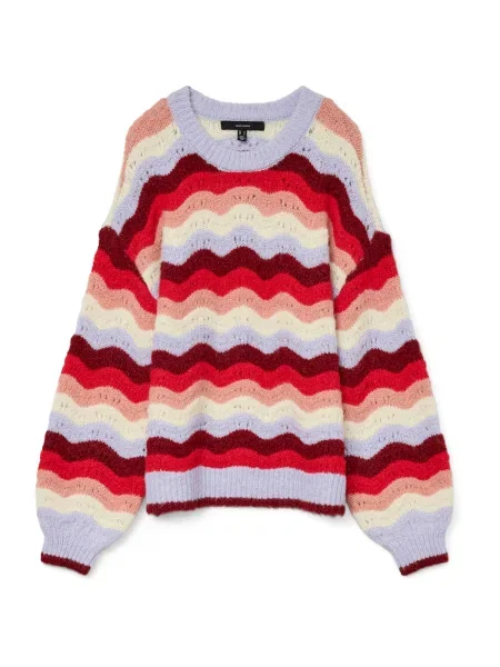 VERO MODA Pulover VMDOJA azuriu / roșu / roșu burgundy alb
