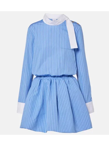 Rochie Patou cu dungi din poplin albastru