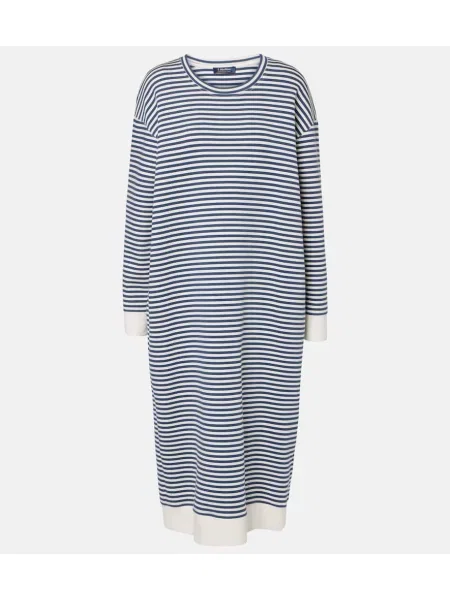 Sukienka midi S Max Mara w paski z dżerseju do kolan niebieska
