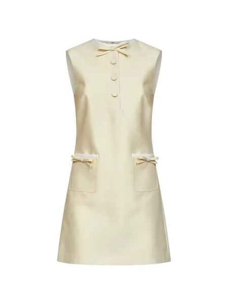 Rochie mini Self-portrait cu funde fără mâneci galben