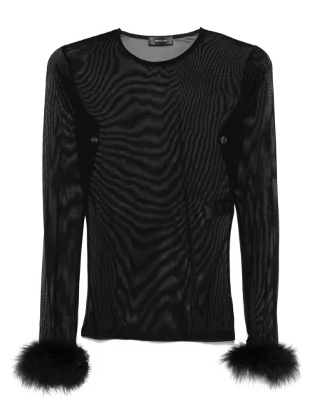 Мрежест топ Mugler с пера черно