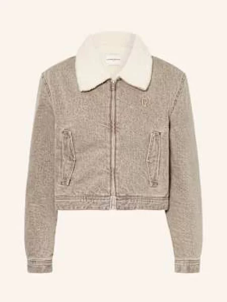 Claudie Pierlot Kurtka Jeansowa Ze Sztucznym Futrem grau szara