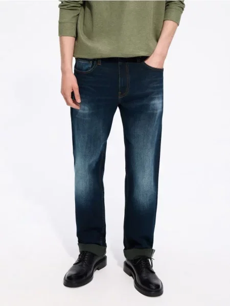 Reserved Blugi straight cu efect prespălat bleumarin