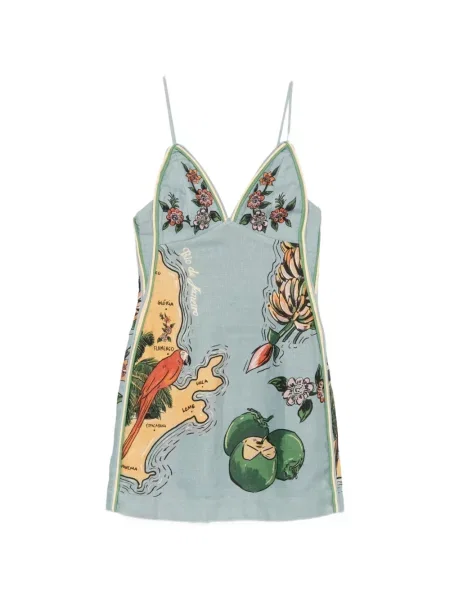 Rochie mini Farm Rio cu broderie cu model floral albastru
