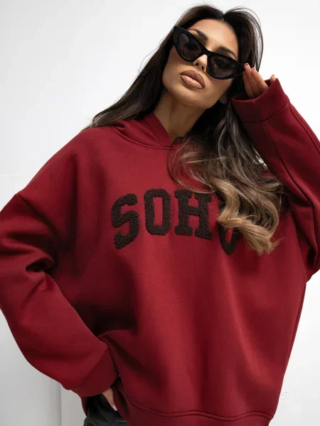 Pulover Rue Paris s kapuco rjava