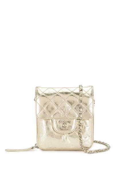 Prošívaná diamant crossbody kabelka Chanel Pre-owned zlatá