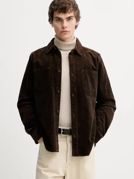 Les Deux cămașă din velur cu guler clasic regular maro