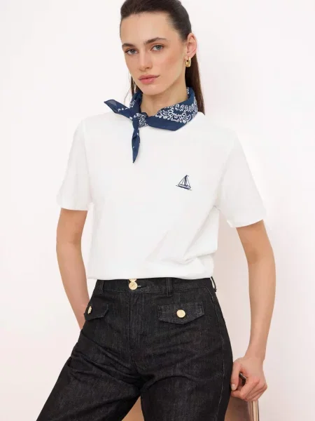 Trendyol Tricou albastru alb