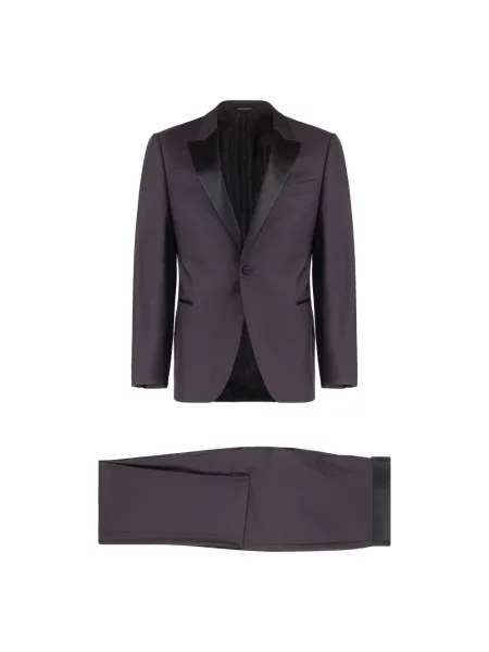 Garnitur Emporio Armani wełniany z kołnierzem fioletowy