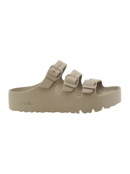 Lniane klapki Birkenstock beżowe