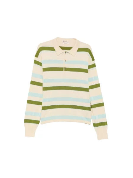 Koszulka polo Jw Anderson w paski z długim rękawem z paskiem zielona