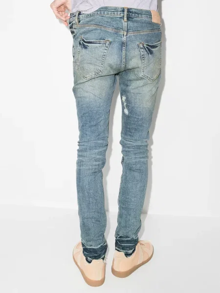 Retro skinny skinny džíny Purple Brand s oděrkami modré