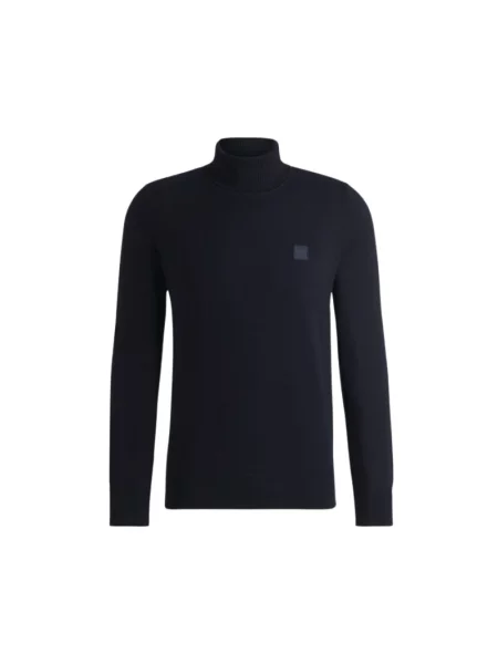 Lniany sweter z golfem Hugo niebieski