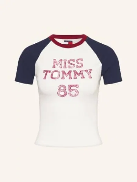 Tommy Jeans Tričko námořnická modř / tmavě červená bílá