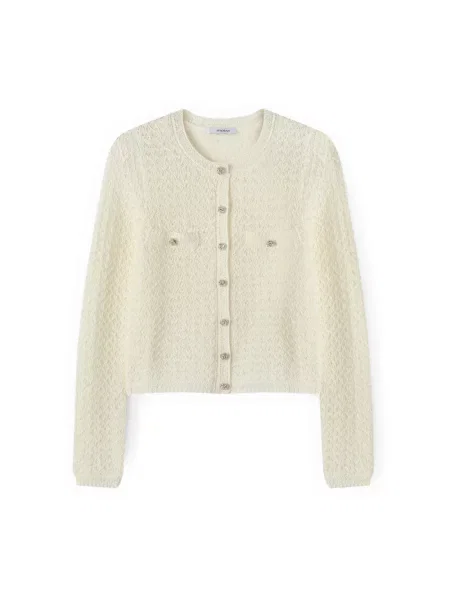 Dzianinowy kardigan Motivi ażurowy biały