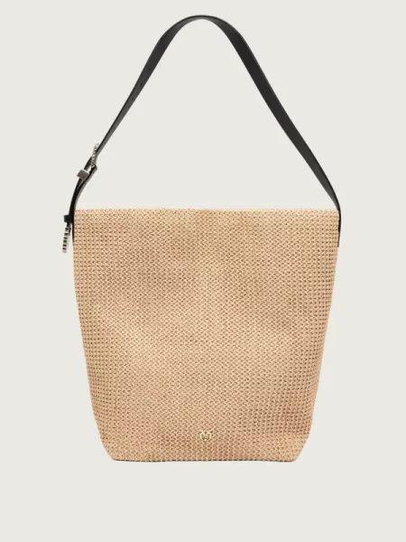 Pinko Geantă shopper BUCKET BIG TRITTICO cu adaos de piele bej