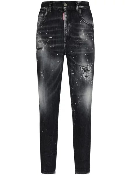 Zwężane dżinsy Dsquared2 z przetarciami zwężany czarny