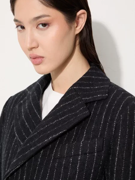 Вовняне пальто Kenzo Tennis Stripes Pea Coat перехідне двобортне чорний